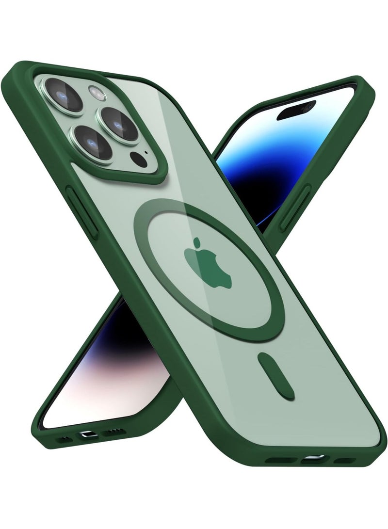 جراب مغناطيسي شفاف لهاتف آيفون 14 برو [مقاوم للصدمات ونحيف] غطاء خلفي صلب شفاف مع حماية عالية الجودة | أخضر داكن